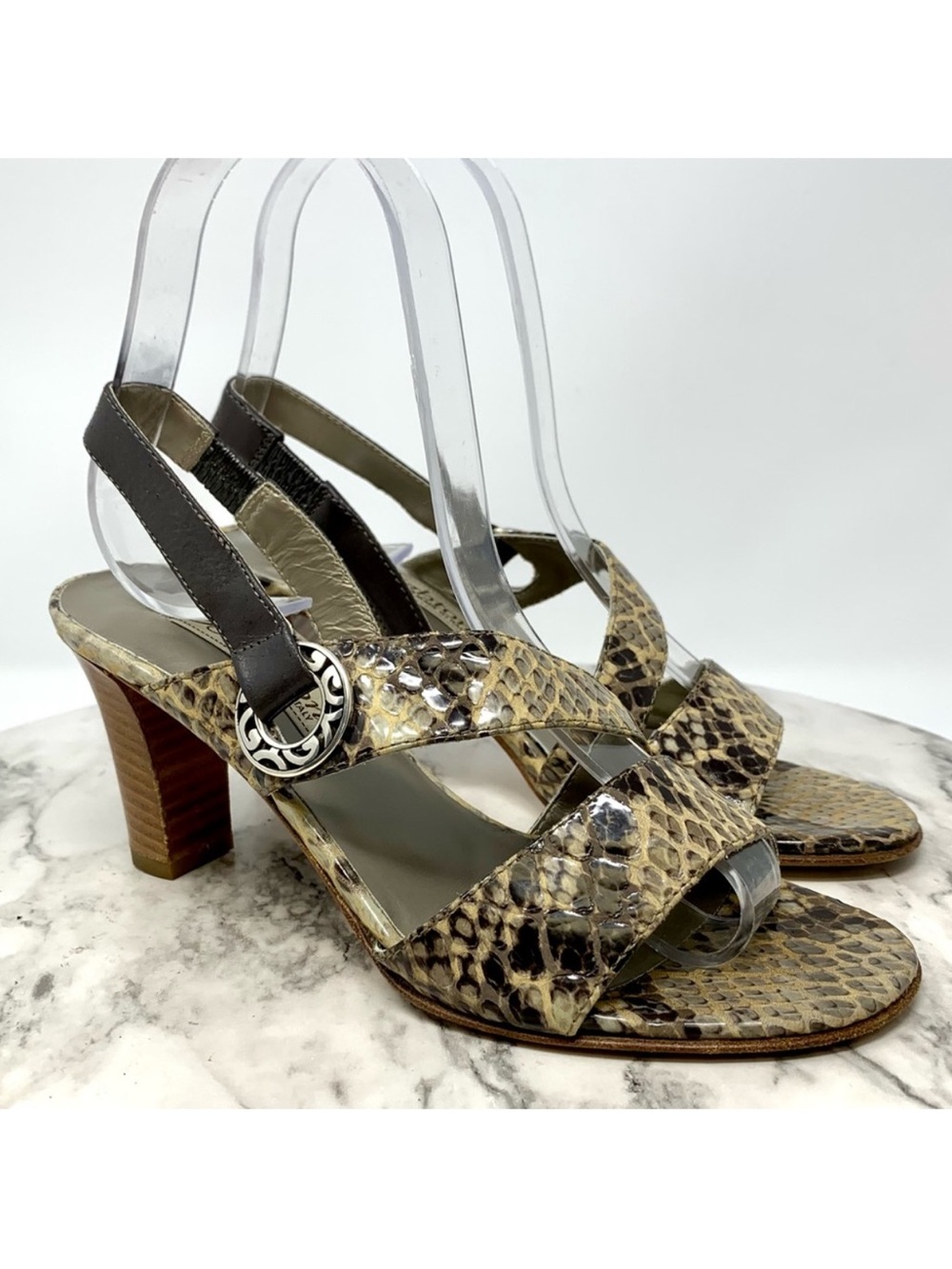 Brighton Rivoli Snakeskin Multi Strap Sandals 5 Classic Preppy Quiet Luxury Chic